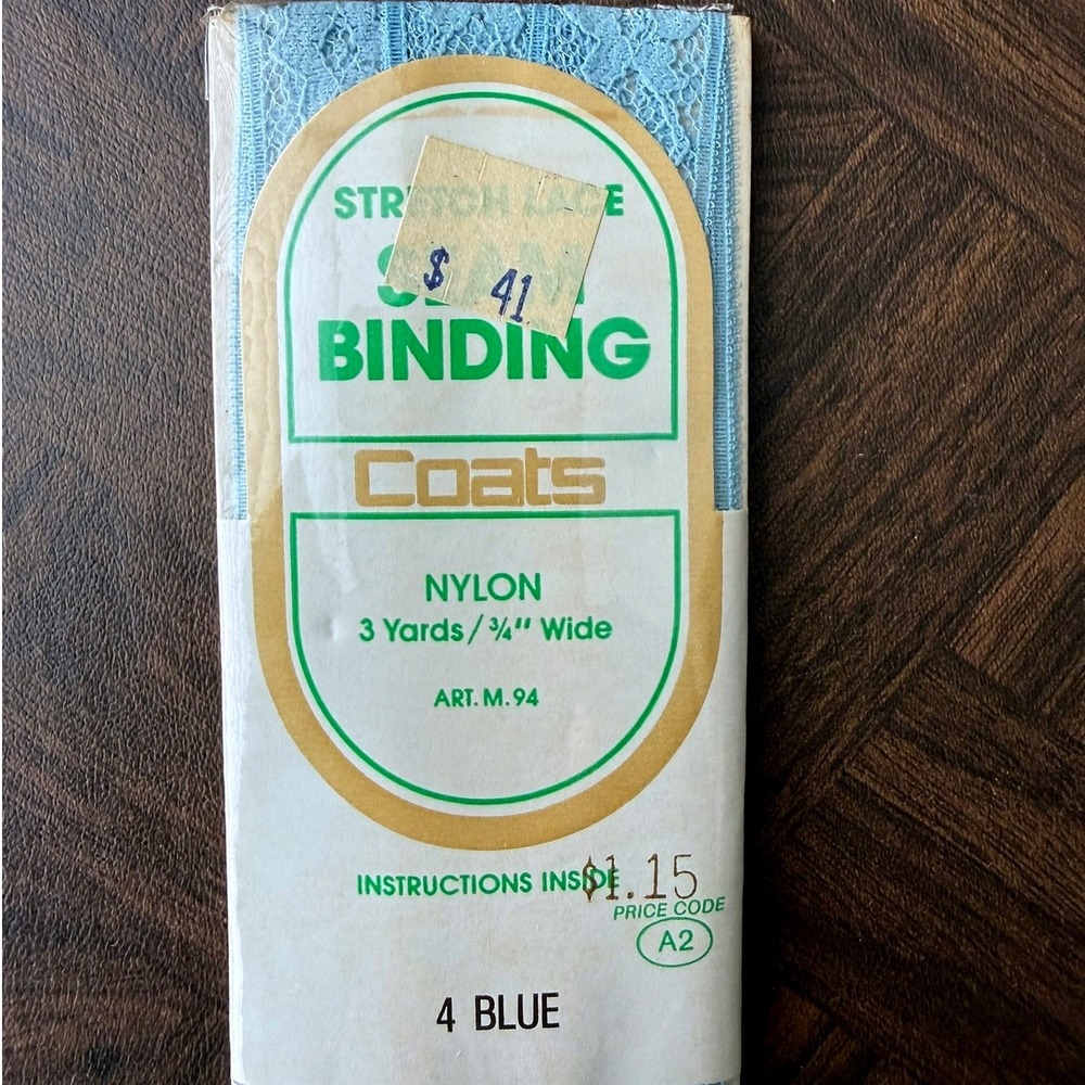 Coats Stretch Lace Seam Binding 4 Blue Nylon 3 Yards 3/4 Inch Wide Art M.94 USA